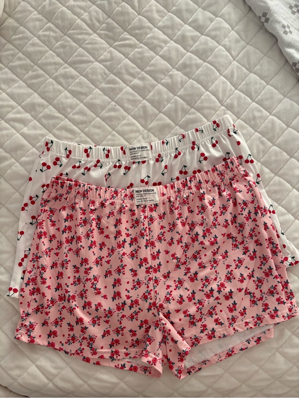 Women's Cherry & Floral Cotton Pajama Shorts - Pink & White